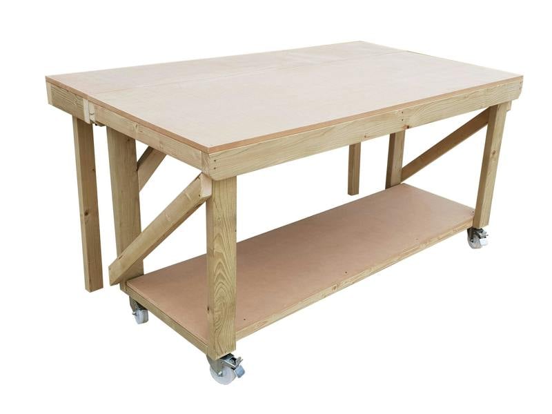 Arbor Garden Solutions Wooden MDF Top Workbench With Extendable Working Surface and Wheels