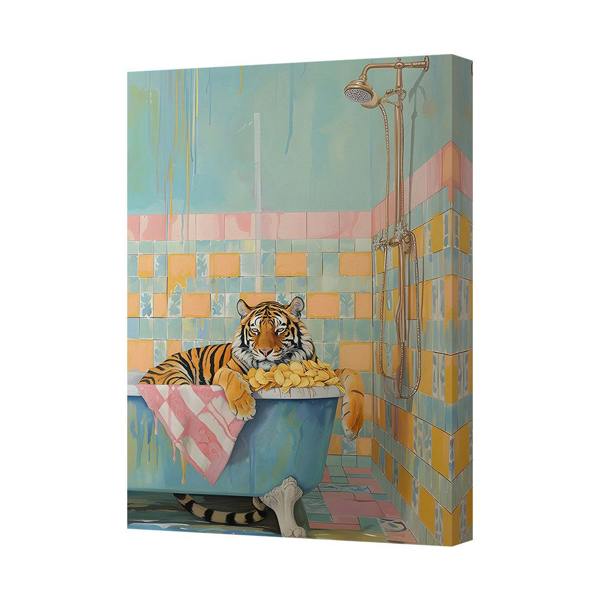 Benjamin Tate Design Tiger In Bathtub Canvas Wall Art Modern Colorful Print 8300