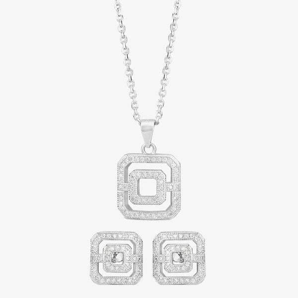 T. H. Baker Silver Pave Open Square Pendant and Earring Set E611954+P612150
