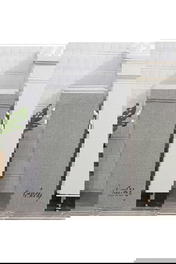 Living and Home 72L Cotton and Linen Waterproof Foldable Laundry Baskets Laundry Hamper with Lid and Rope Handles