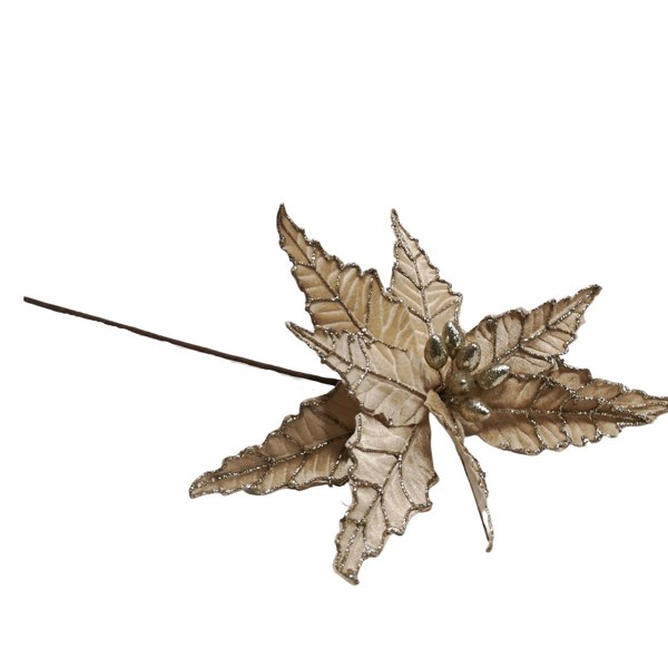 Samuel Alexander 50cm Champagne Velvet Poinsettia Stem with Glitter Christmas Decoration