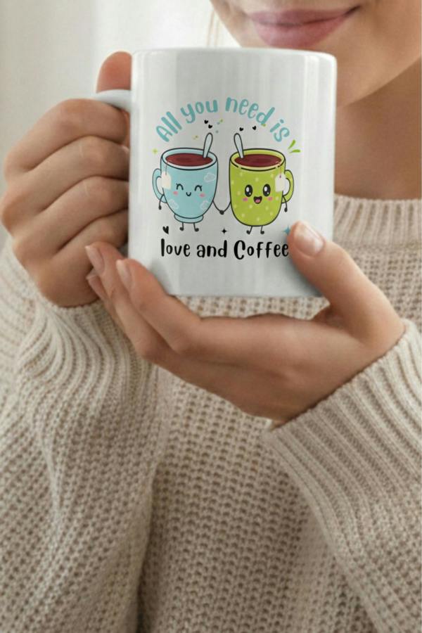 Dyzi All You Need Is Love And Coffee Printed Mug Valentine’s Day Gift