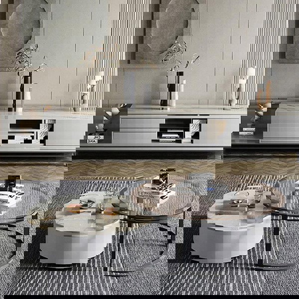 CHI Morden Round Nesting Coffee Table With TV Stand, Black Leg-Weilai Concept-Weilai Concept