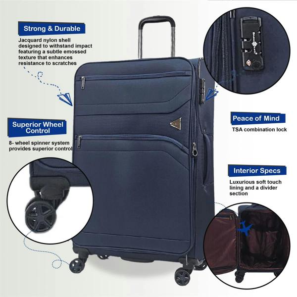 Snowball Lightweight Soft  Dual 4 Wheel Luggage Suitcases