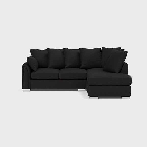 SQUAREBOXX Chiswick Chenille 4 Seater Fabric Corner Sofa in Black with Footstool