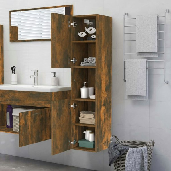 Berkfield Bathroom Cabinet Smoked Oak 30x30x130 cm Engineered Wood