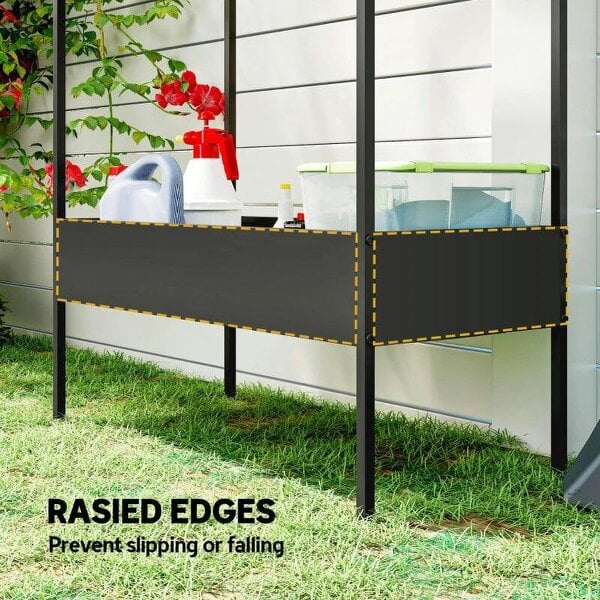 Bobobiy 2 Tier Plant Stand, Outdoor Indoor Metal Plant Stand with Hook, House-Shaped Pots Holder Display Rack, Black