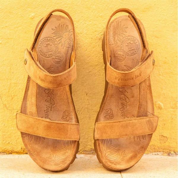 Panama Jack Women's Wedge Bark Brown Suede Leather Sandals - Selma B10