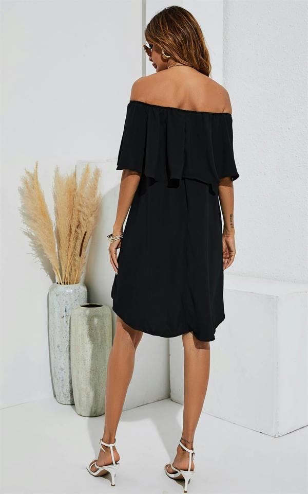FS Collection Bardot Frill Off Shoulder Mini Dress In Black