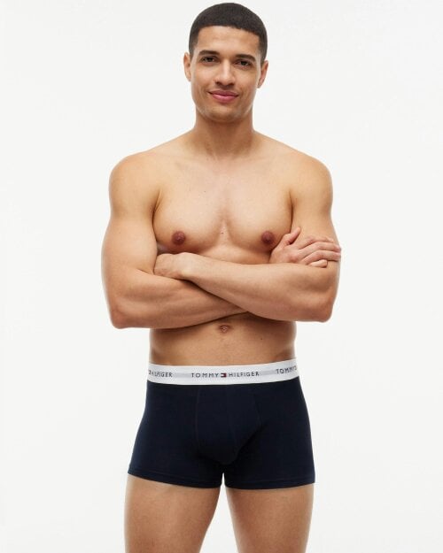 Tommy Hilfiger 3-Pack Logo Waistband Mens Trunks - White/Orna Green/Utility Olive