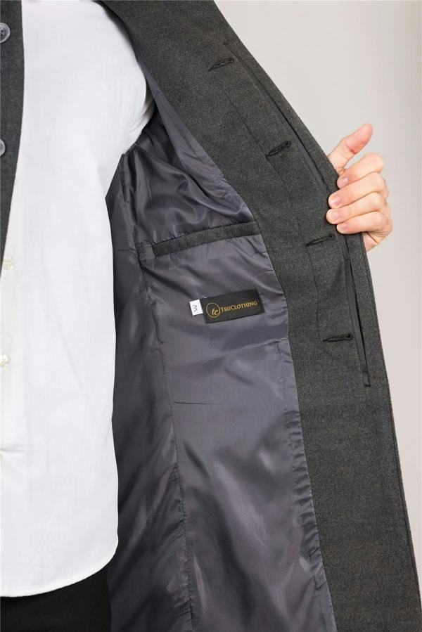 Infinity Leather Men's Grey Stand Collar Wool Blend Overcoat