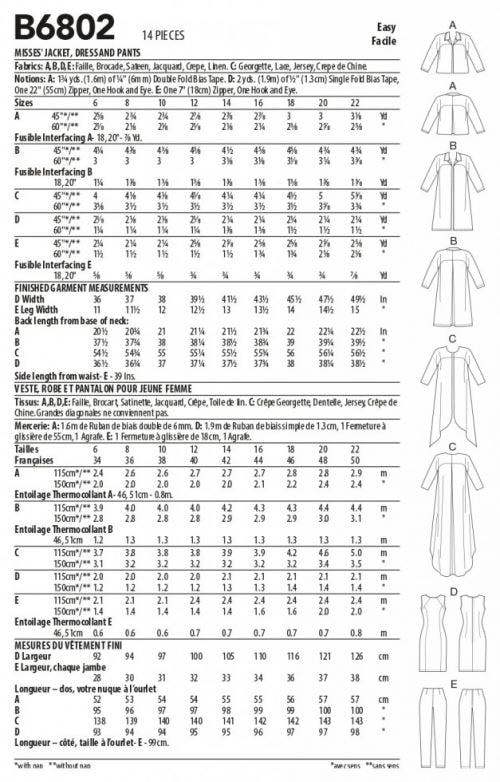 Butterick Sewing Pattern 6802, Jackets, Dresses, Trousers for Women, A5 (6-8-10-12-14) - Easy