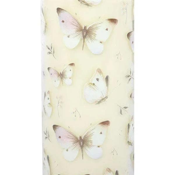 Butterfly and moth print on vanilla tube candle glass with large wings design
