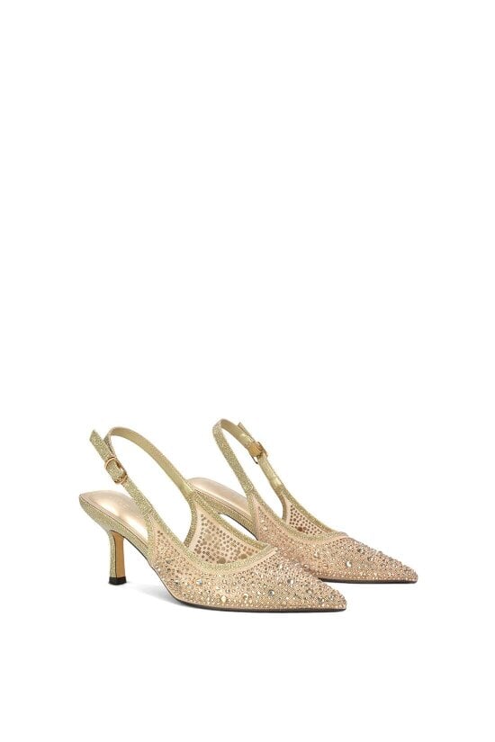 XY LONDON Diamante Slingback Court Shoes With Low Kitten Heel