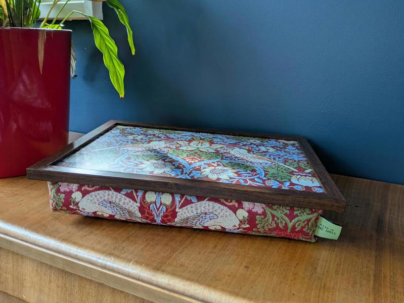 Made in the Mill Luxury William Morris Red Strawberry Thief Lap Tray With Bean Bag