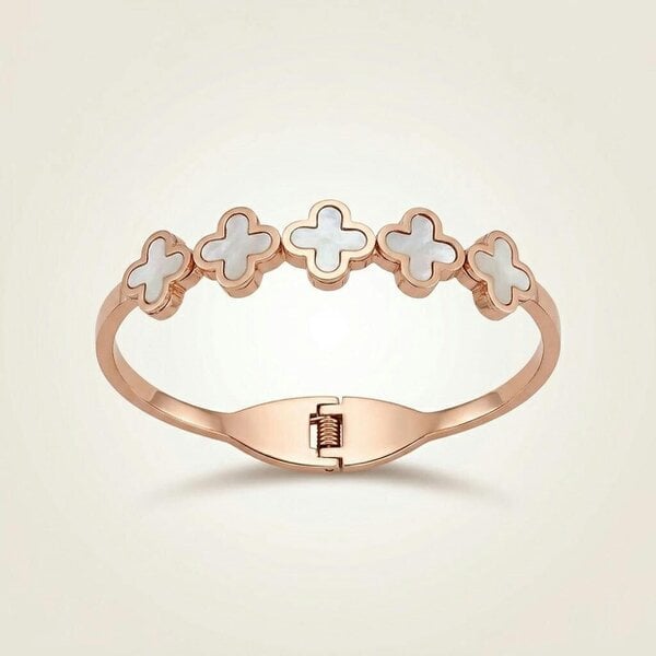 The Colourful Aura Kids Rose Gold White Clover Charm Non-Tarnish Bangle Bracelet