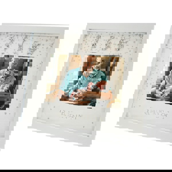 Modern Grandson 4x6 White Picture Frame with Silver Foil Falling Dots Image 1