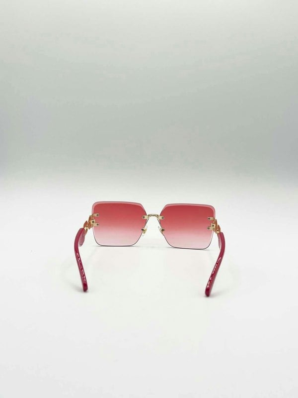 SVNX Rimless Oversized Square Sunglassses in Red Gold