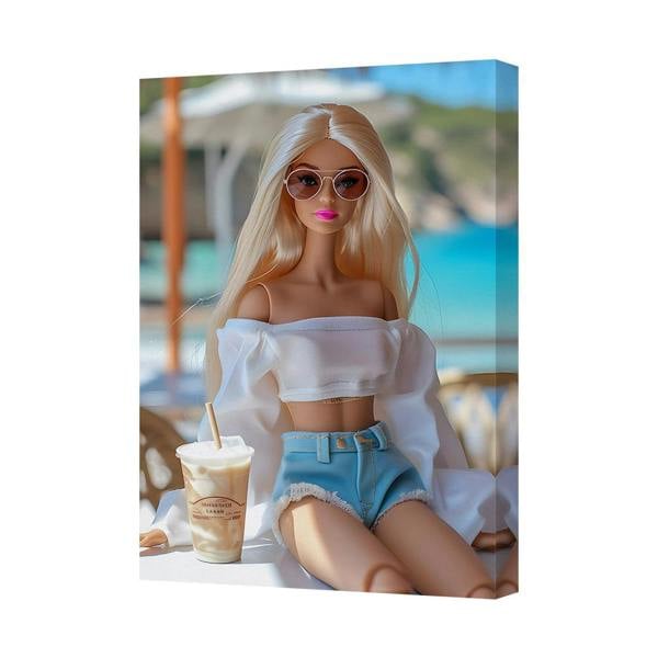 Benjamin Tate Design Canvas Wall Art Blonde Doll Portrait Beach Scene With White Off Shoulder Top 8422