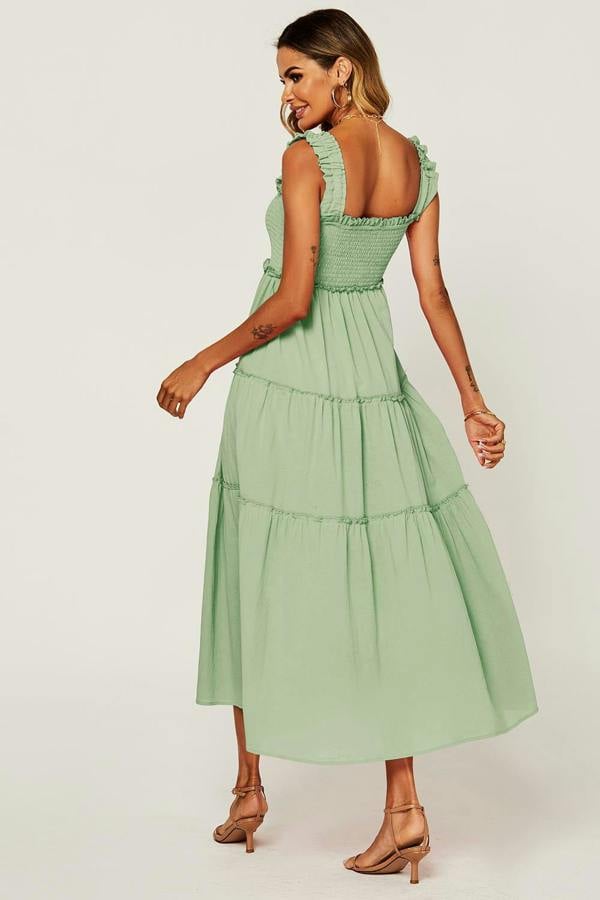 FS Collection Hem Detail Tiered Maxi Dress In Light Green