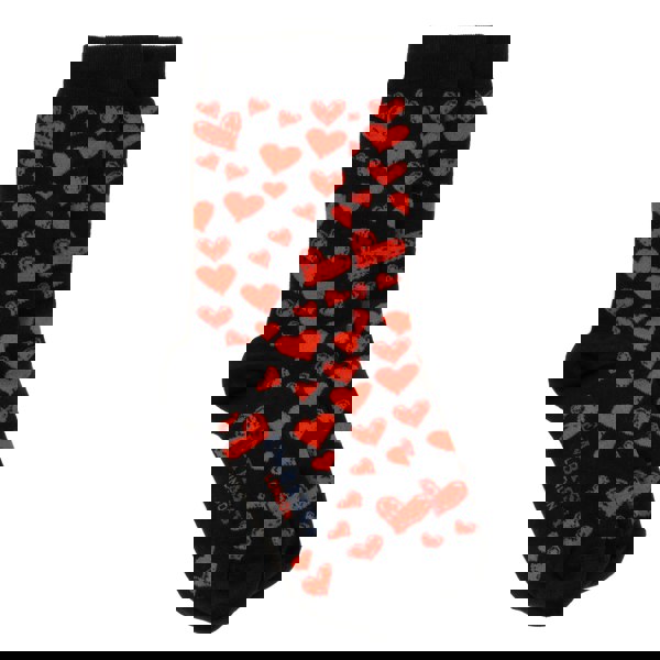 Embassy London Soulmates - Black Red - Women's cotton crew socks UK 3 to 7 in black & red hearts