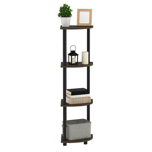 WALPLUS Space-Saving /BK Turn-N-Tube 4-Tier Corner Display Rack Multipurpose Shelving Unit, Dark Brown Grain/Black for Small Spaces - SKU 12078DB-WG
