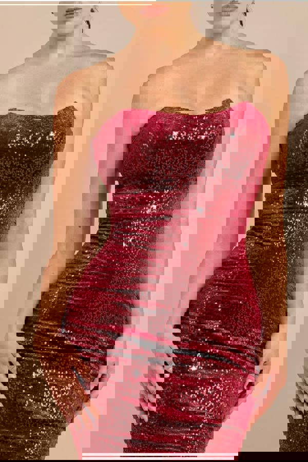 Bandeau Sequin & Velvet Midi Dress - Wine DR3718