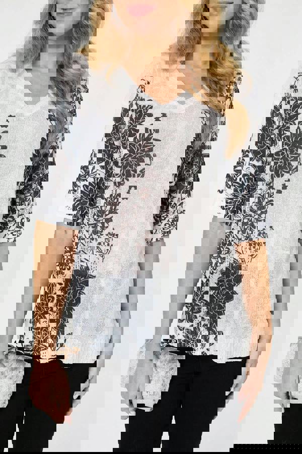 Sage | Floral Relaxed Open Knit Top