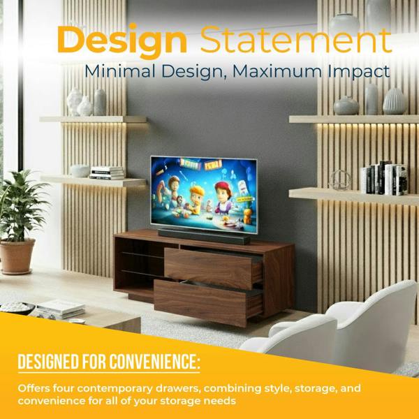 Homeology Gallus Premium Walnut with 2-Walnut Drawers and 3-Shelves 32"-55" LED/OLED/LCD TV Cabinet