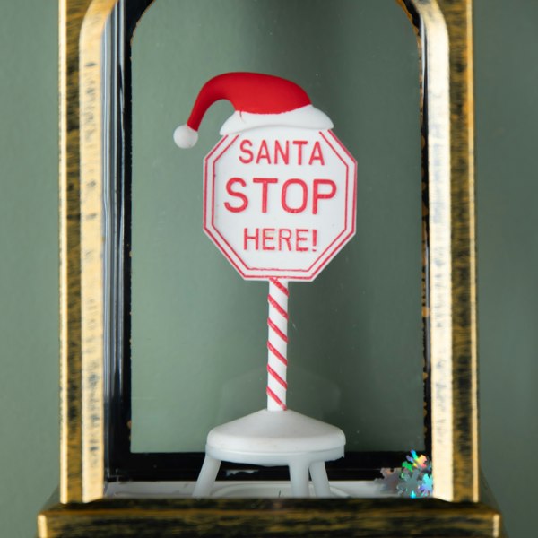 Samuel Alexander 21cm Dual Powered Light up Santa Stop Here Christmas Water Spinner with LEDs