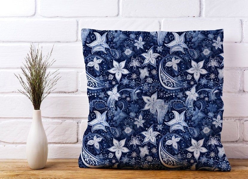 Warren Reed Paisley Christmas Stars Blue Cushions