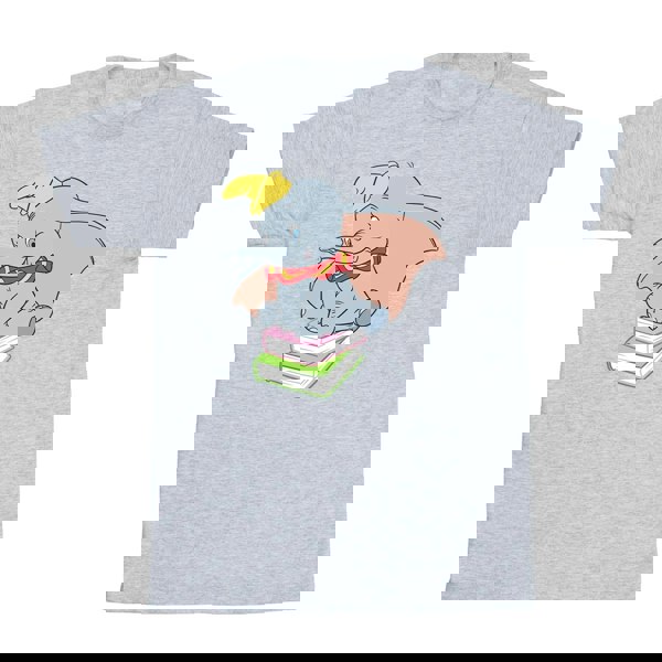 Disney Girls Dumbo Sitting On Books Cotton T-Shirt - Sports Grey
