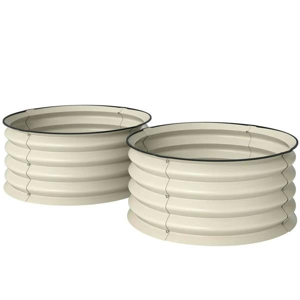 Cream white metal raised garden bed set of two with black safety edging