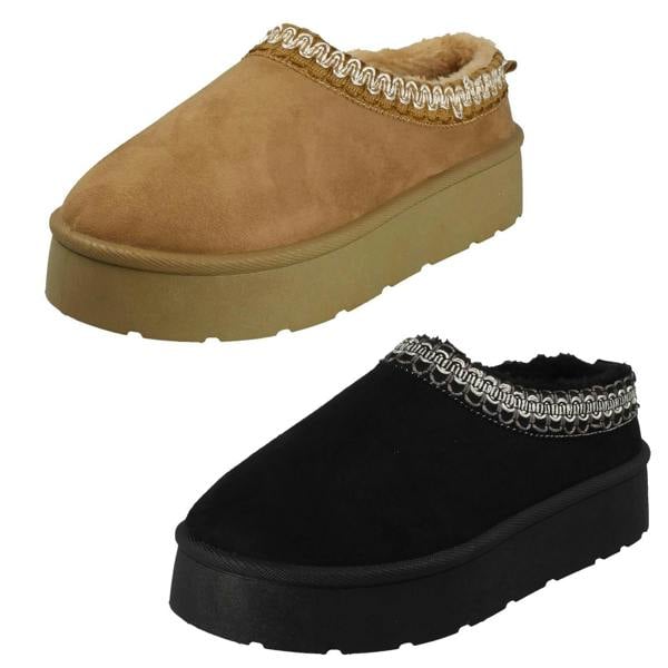 Spot On Ladies Spot On Wide Fit Stitch Pattern Slipper Shoes F4470