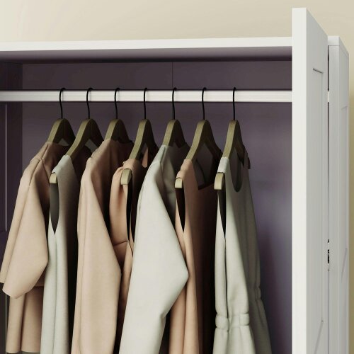 Wyld Haus Coravello Wooden White 2 Door Wardrobe With Hanging Rail and Shelf