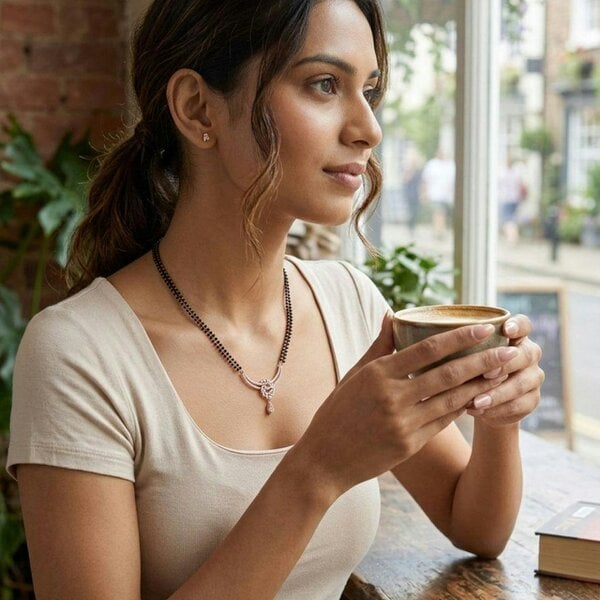 The Colourful Aura Rose Gold CZ Crystal Floral Wreath Mangalsutra Black Bead Necklace