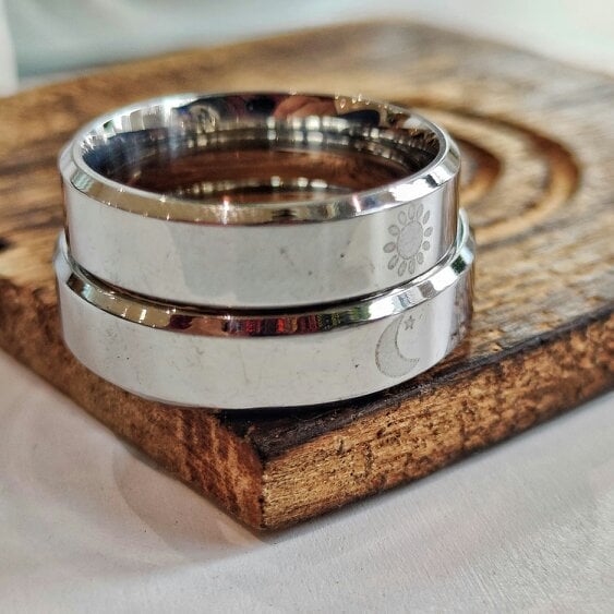 The Colourful Aura Stainless Steel Silver Couple Moon and Sun Matching Promise Ring Set