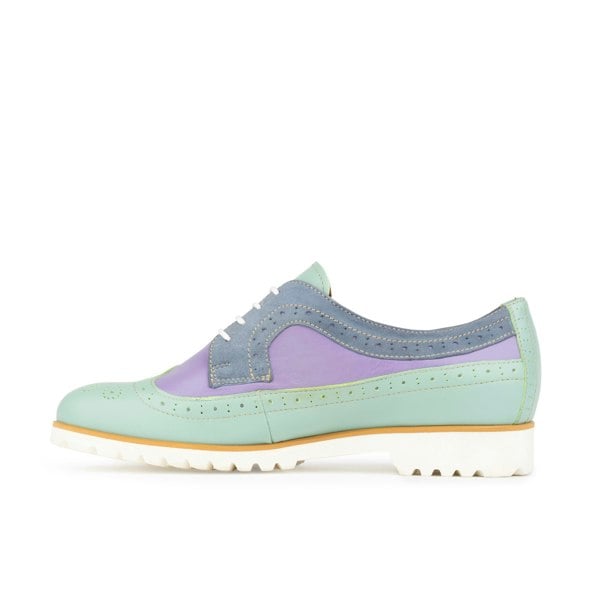Embassy London Sonnet - Purple & Mint - Women's leather shoe with lightweight white sole & broguing