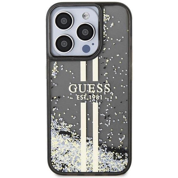 Guess Liquid Glitter Gold Stripes Hard Case for iphone 15 Pro Max 6.7" Black - GUHCP15XPSQSQSK