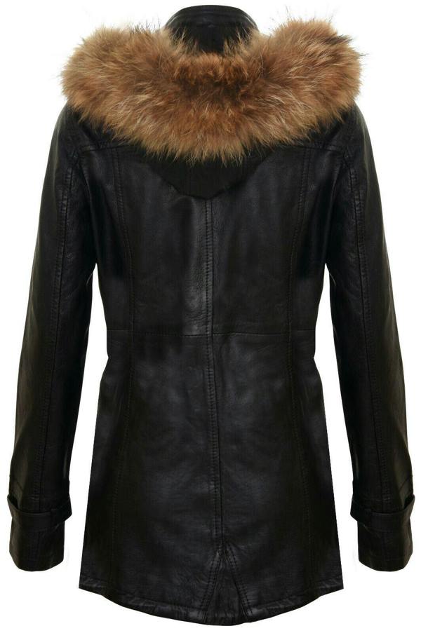 Infinity Leather Womens Leather Hooded Parka Jacket-Putian