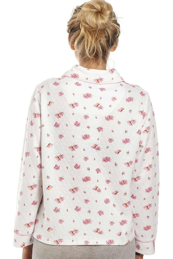 Womens Floral Print Mock Quilt Bed Jacket