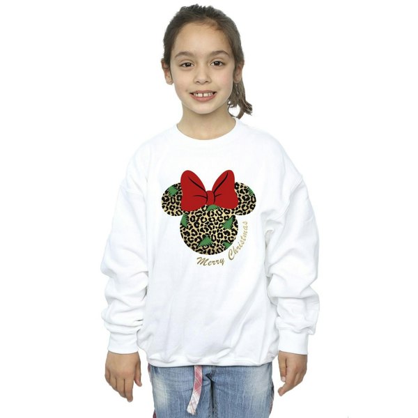 Disney Girls Minnie Mouse Leopard Christmas Sweatshirt - White