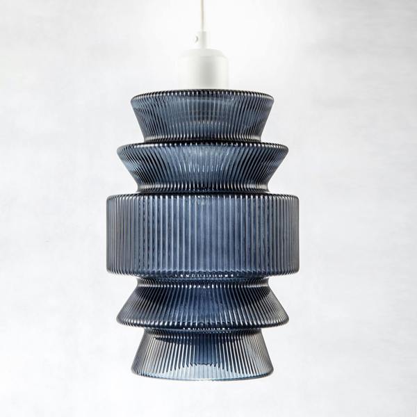Smoked Ribbed Glass Pendant Lamp Shade with Stacked Multi-Tiered Shape Image 4