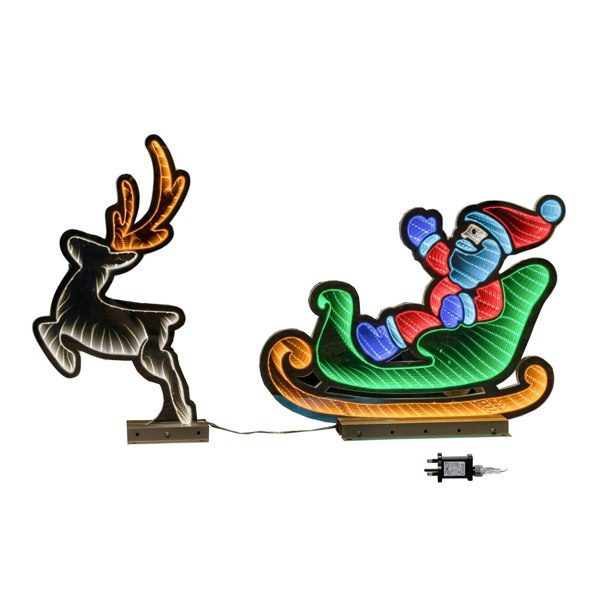 Samuel Alexander 75cm Infinity Santa in Sleigh with Reindeer on Metal Base and Multi-Coloured LEDs