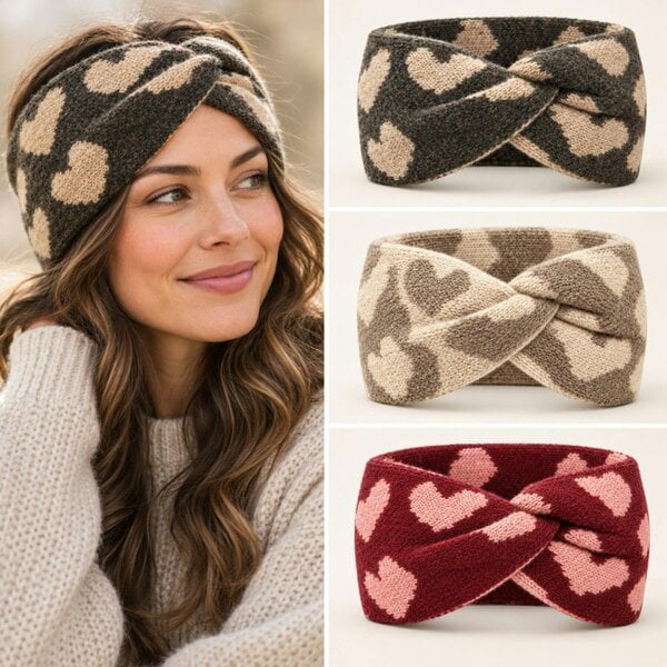 Love EMVY Heart Print Knitted Twist Headband