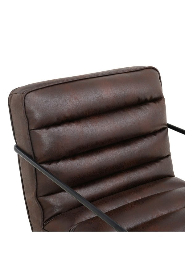 Living and Home Mid-Century PU Leather Striped Leisure Armchair with Metal Base