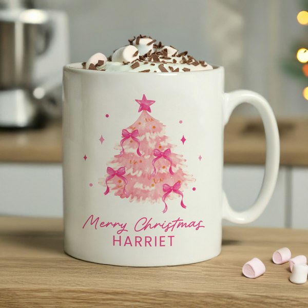 Personalised Memento Company Personalised Pink Christmas Tree Mug