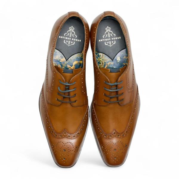 Antique Rogue Men’s Tan Brown Leather Classic Formal Lace-Up Brogue Shoes