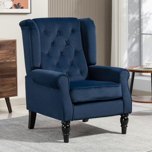 HOMCOM Accent Armchair Home Furniture Retro Tufted Club Fabric Dark Blue