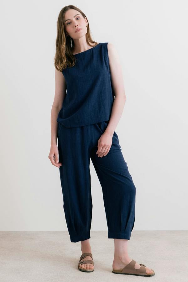 Lily & Me Allium Two Way Button Through Vest Navy